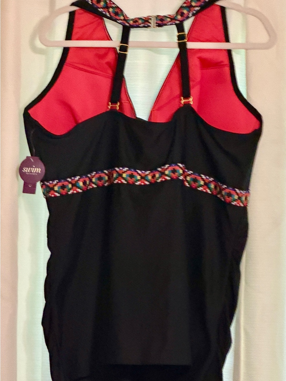 NWT Lane Bryant Cacique Swim Tank Top with Multicolor Trim and Built-in Bra 44DD - Picture 2 of 6